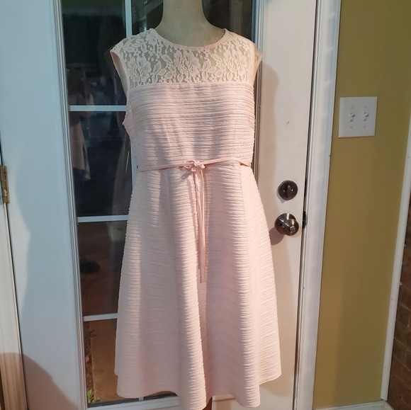 NWOT MOTHERHOOD PINK SLEEVELESS SHIFT DRESS W/LACE TOP/FULLY LINED/SIZE LARGE - Picture 2 of 12